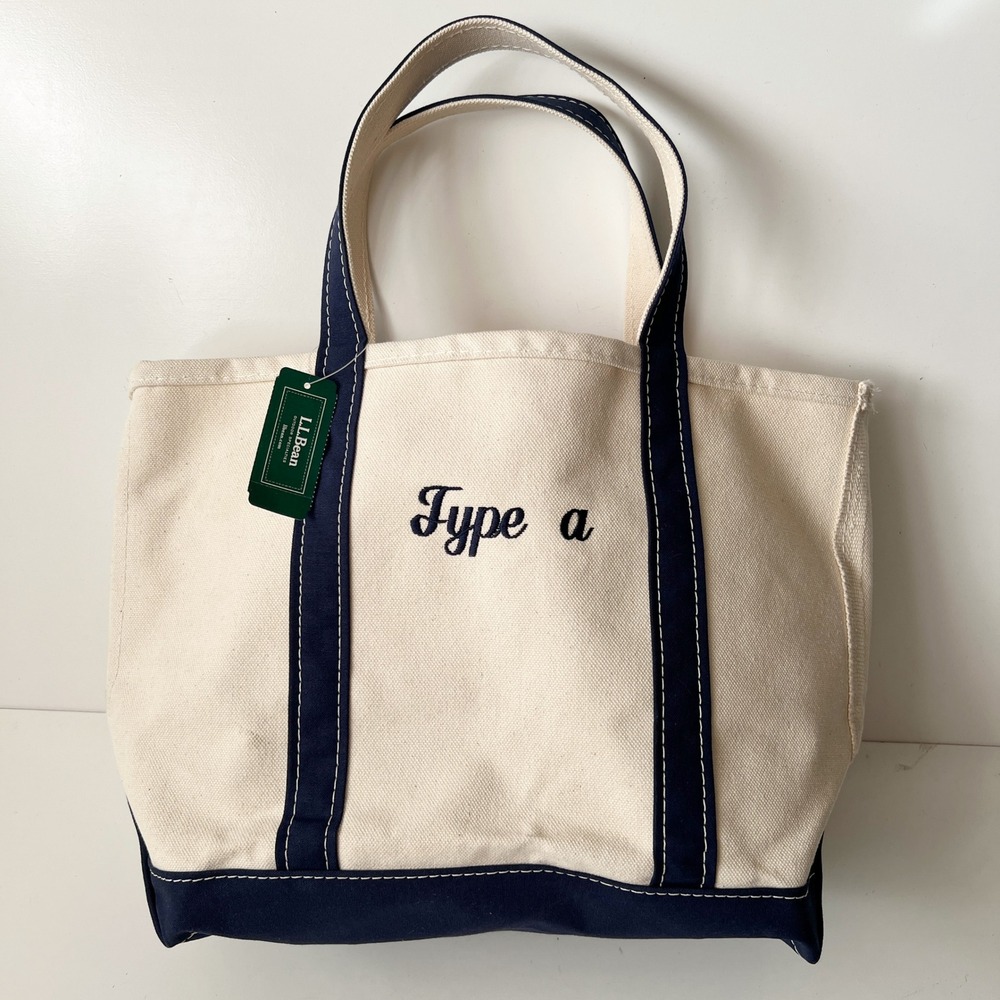 Vintage L.L. Bean Boat and Tote Med Blue Trim Canvas Bag NWT Made in USA Type A